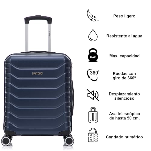 RAYKONG Maleta de Cabina 55x40x20cm Policarbonato (40L) semirígida Trolley pequeño Equipaje de Mano 4 Ruedas giratorios a 360º Cierre numérico (Azul Marino) : Amazon.es: Moda