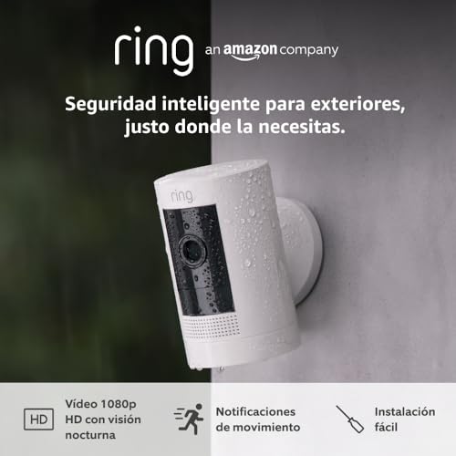 Ring Cámara exterior con batería (Stick Up Cam) | Cámara de vigilancia wifi para tu domicilio sin cables, con vídeo HD, comunicación bidireccional, instalación fácil | 30 días gratis de Ring Home : Amazon.es: Electrónica