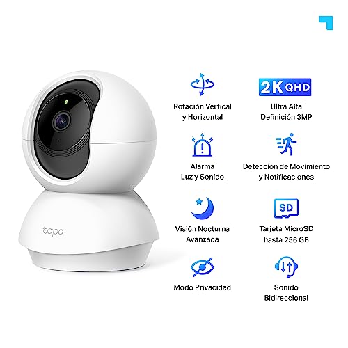 Tapo C210(2-Pack) – Cámara IP WiFi 360° Cámara de Vigilancia 2K (3MP),Visión Nocturna Admite Tarjeta SD hasta 512 GB, Detección de Movimiento, Control Remoto, Compatible con Alexa : Amazon.es: Electrónica