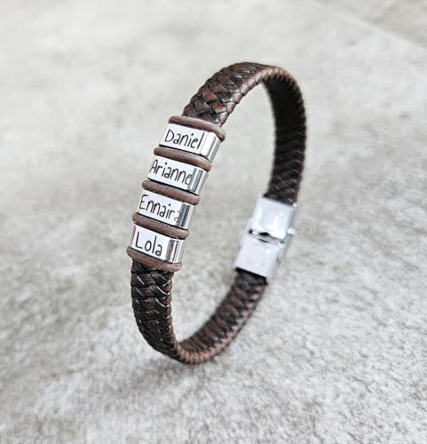 Pulsera personalizable con tu texto, totalmente ajustable, fabricada con cuero y acero. Regalos día del padre, regalos San Valentín. (TALY) : Amazon.es: Moda