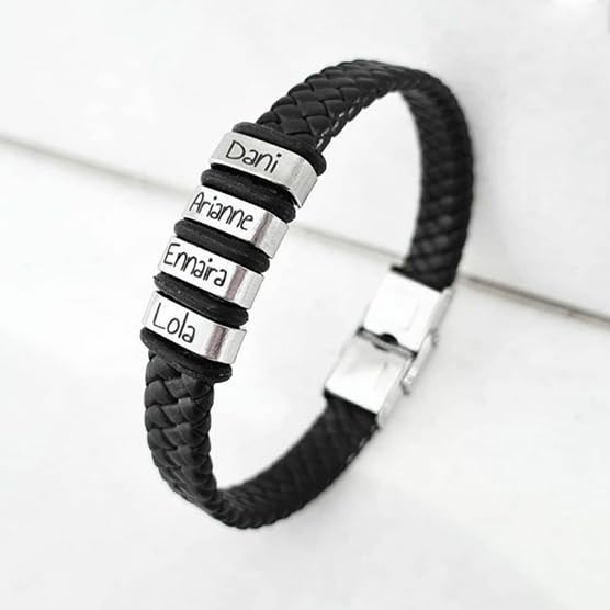 Pulsera personalizable con tu texto, totalmente ajustable, fabricada con cuero y acero. Regalos día del padre, regalos San Valentín. (TALY) : Amazon.es: Moda