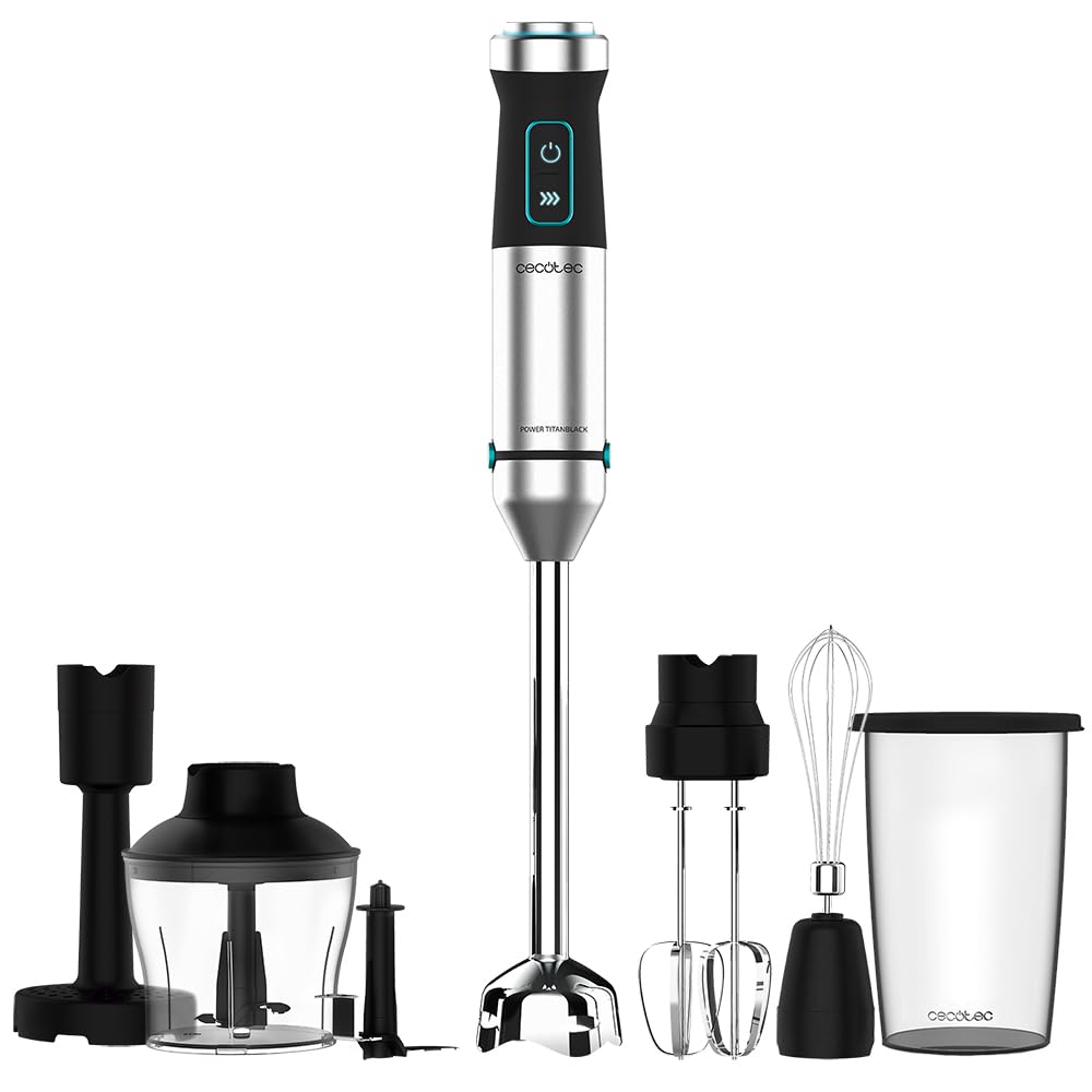 Cecotec Batidora de mano Power TitanBlack 1500 XL PerfectCream&Crush. 1500 W, Tecnología CrossBlades con Cuchillas de 4 hojas, Pie XL, Incluye Picadora, Varillas batidoras y Pasapurés : Amazon.es: Hogar y cocina