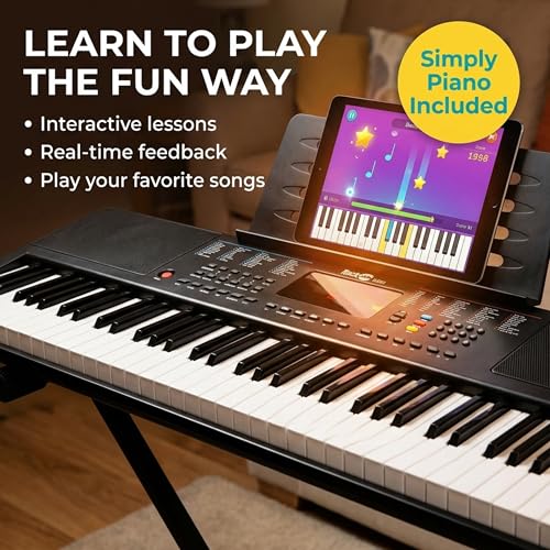 Teclado RockJam compacto de 61 teclas con soporte para partituras, fuente de alimentación, pegatinas para notas de piano y lecciones de piano simples : Amazon.es: Instrumentos musicales