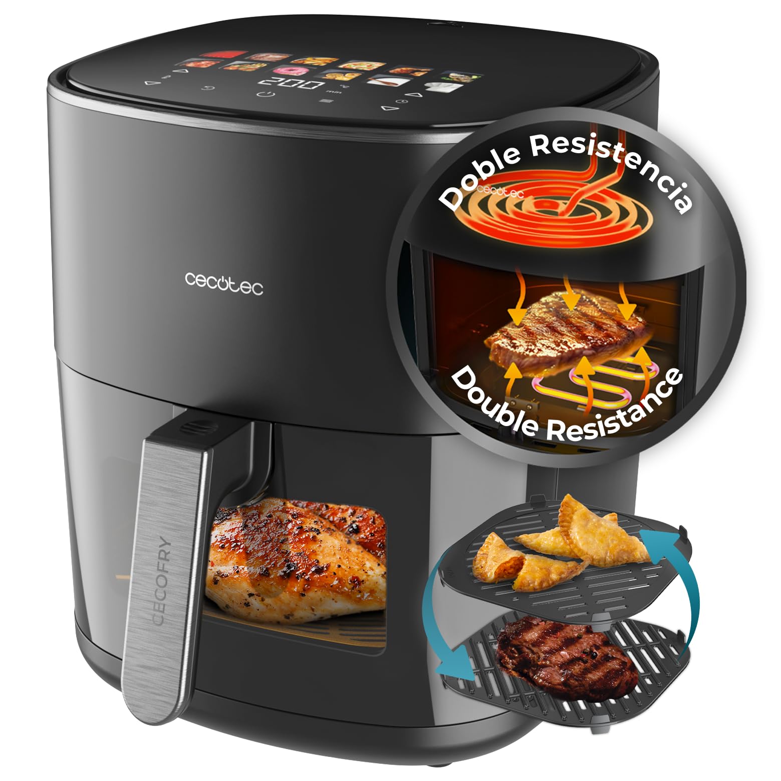 Cecotec Freidora de Aire sin Aceite 6,5L con Doble Resistencia Cecofry&Grill Duoheat 6500 Plus. 2200W, Air Fryer, Grill y Plancha, Pizzas, Ventana Visualización, 12 Menús, Temperatura 40-200°C : Amazon.es: Hogar y cocina