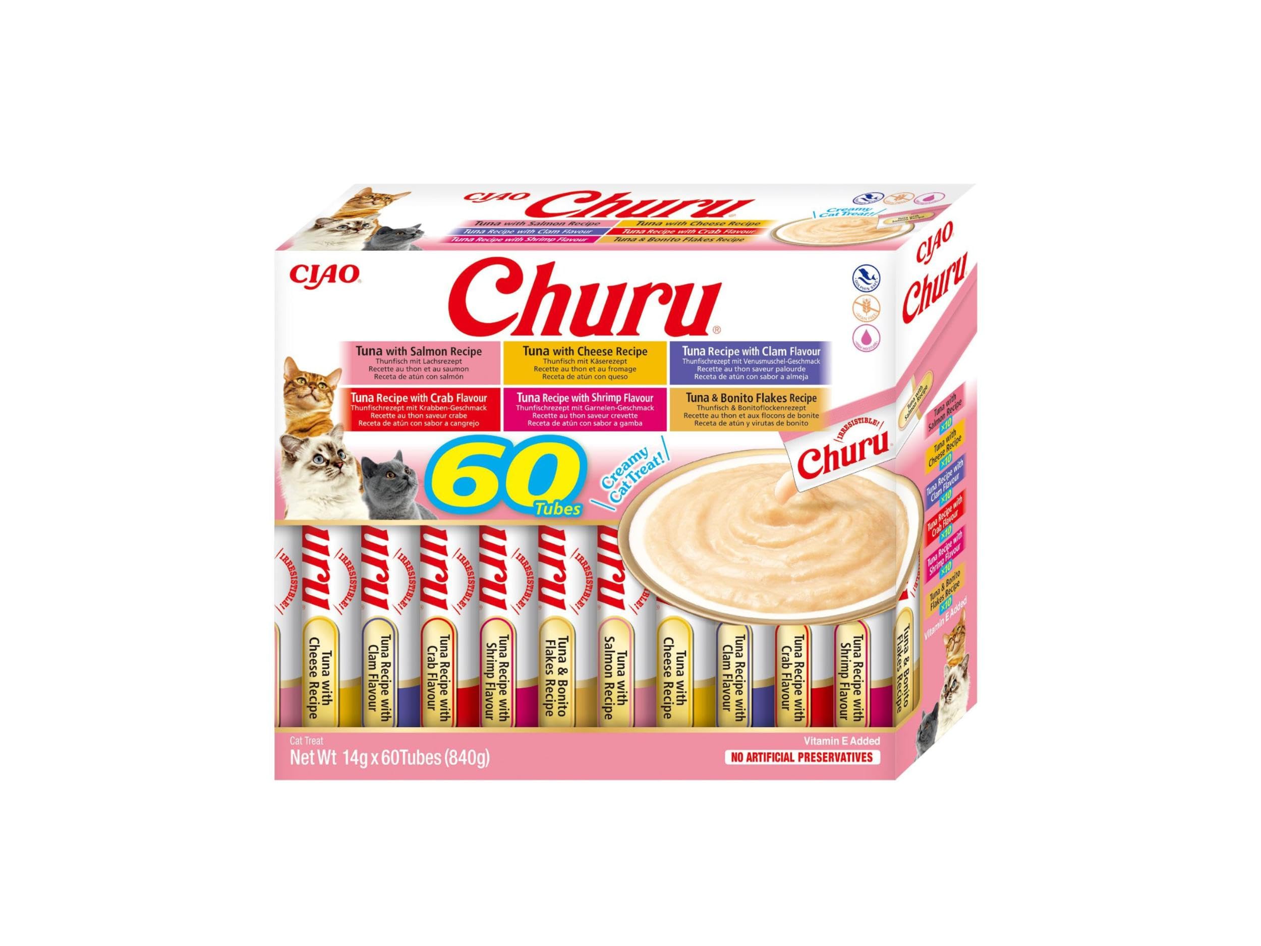 INABA Churu Box – Premios para Gatos – Snacks Saludables a Base de Atún, Varios Sabores – Textura Cremosa – Sin Cereales, Conservantes, Colorantes – 60x14g : Amazon.es: Productos para mascotas
