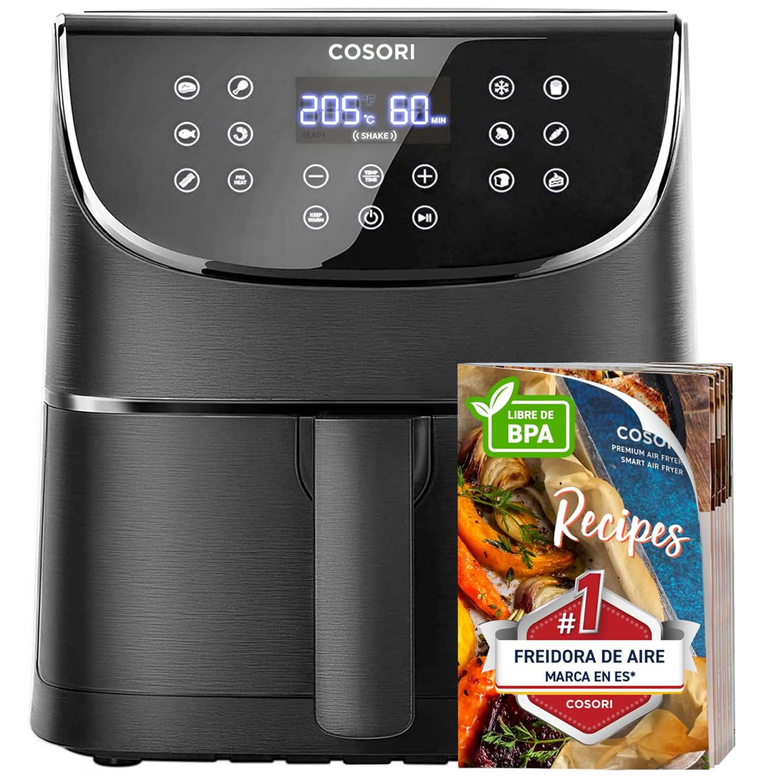 Cosori Air Fryer 5,7L, Freidora de Aire sin Aceite con 11 Modos Automáticos, Interior Metálico, Airfryer con Control Táctil, 96% menos Grasa y 67% de Ahorro Energético, 40 Recetas Incluidas, 1700W : Amazon.es: Hogar y cocina