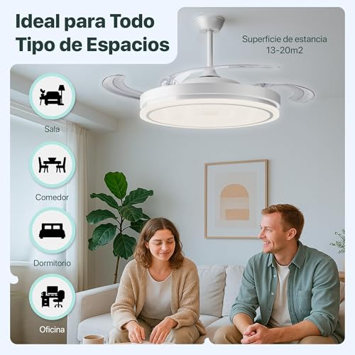LEDUNI Ventilador de Techo LED con Aspas Retráctiles – 66W, 30W Motor DC+36W Luz 2880LM, Blanco, CCT 3000-6000K, con Control Remoto Funcion verano e invierno (Blanco nieve) : Amazon.es: Iluminación