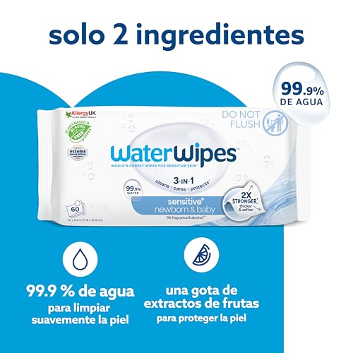 WaterWipes Sensitive+ Newborn & Baby Wipes, Toallitas Para Recién Nacidos y Bebés, 540 unidades (paquete de 9), 3 en 1 Limpia, Cuida, Protege, 99,9% Agua, Sin perfume : Amazon.es: Bebé