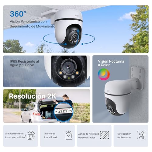 Tapo C51A – Cámara de vigilancia Wi-Fi para Exteriores 360°, visión Nocturna a Todo Color 2k (3 MP), detección Personas con IA Seguimiento Movimiento Inteligente IP65 : Amazon.es: Electrónica
