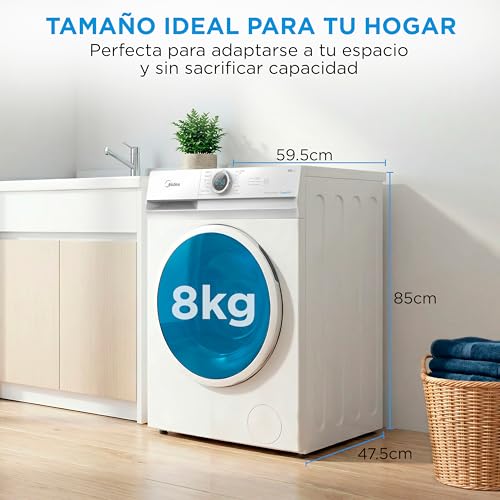 Midea Lavadora 8kg Carga Frontal 1950W, 1350 rpm con Motor Inverter – Lavadoras con 15 Programas y Tecnología Healthguard – Washing Machine Bajo Consumo, Lavado Rápido, Función Vapor y Modo Eco : Amazon.es: Grandes electrodomésticos