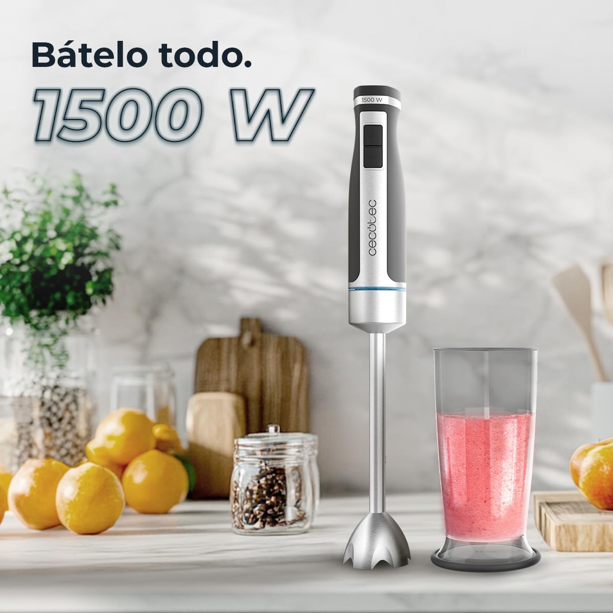 Cecotec Batidora de Mano PowerGear 1500 XL Pro. 1500 W, 21 Velocidades + Turbo, Acero/Silicona, Pie XL, Cuchilla de 4 hojas, Recubrimiento Titanio, Engranaje de Metal, Incluye Accesorios : Amazon.es: Hogar y cocina