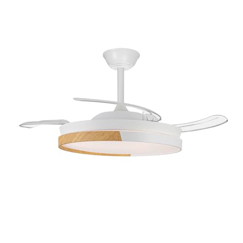 wonderlamp – Ventilador de techo con aspas retráctiles, Ventilador de techo con luz LED Arpino Blanco+Madera CCT 3000-4000-6000K, Intensidad Regulable 48W, Silencioso : Amazon.es: Hogar y cocina