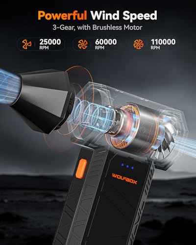 WOLFBOX – Soplador de aire eléctrico inalámbrico de 110000 rpm, mini soplador ajustable de 3 engranajes con carga rápida : Amazon.es: Oficina y papelería