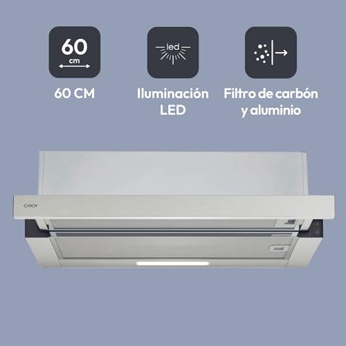 Candy CBT6130/3X, Campana Telescópica 60 CM, 2 Niveles de Potencia, 125W, 264M3/H, Filtros de Carbono, Panel Aluminio Antigrasa, Iluminación LED, 53/60DB, Acero Inoxidable : Amazon.es: Alimentación y bebidas