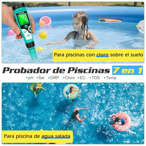 UIUZMAR Medidor de pH y Cloro para Piscinas, Digital Medidor de pH y Salinidad para Piscinas de Agua Salada, 7 en 1 FAC/pH/Sal/ORP/TDS/EC/Temp comprobador con Solución de Calibración para Spas : Amazon.es: Industria, empresas y ciencia