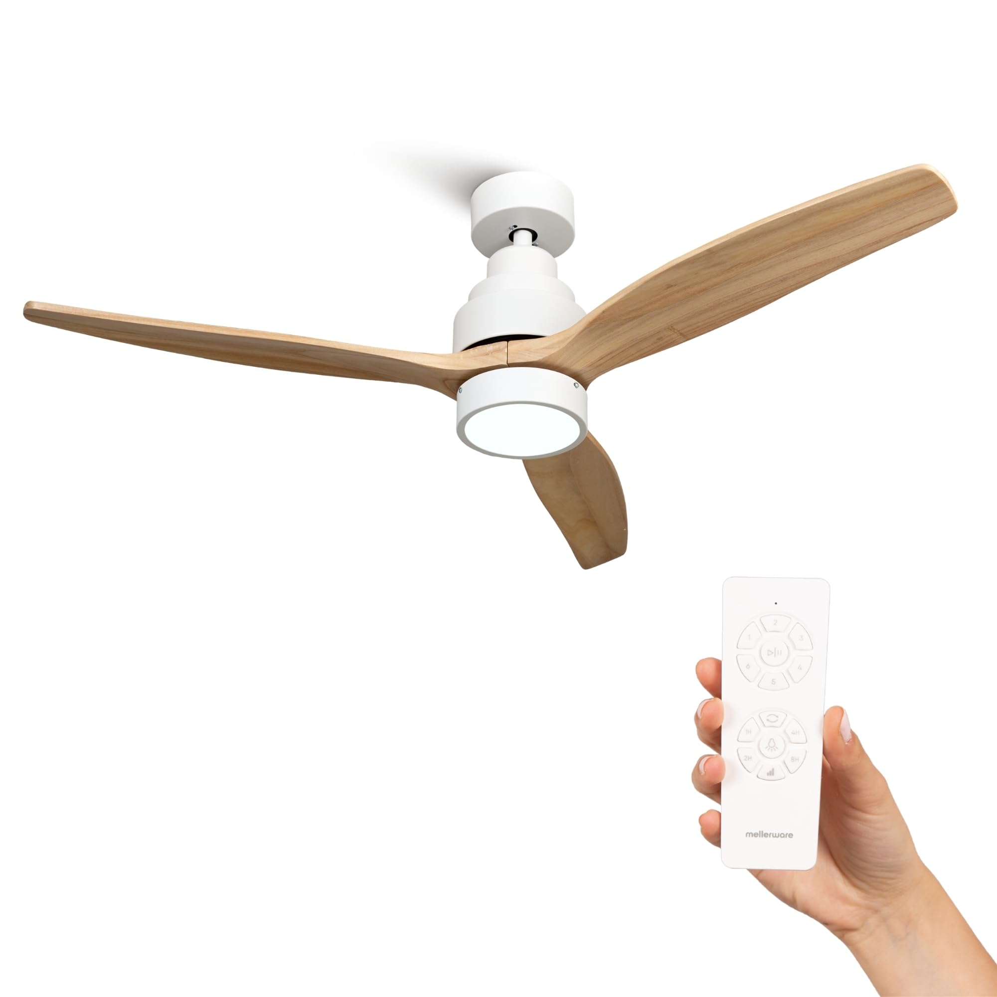 Mellerware – Ventilador de Techo con Mando a Distancia Brizy Bright | 30 W | 6 Velocidades | Ultra silencioso | 3 Aspas 132 de Diámetro | Función Verano-Invierno | Temporizador | LED | Lightwood : Amazon.es: Hogar y cocina
