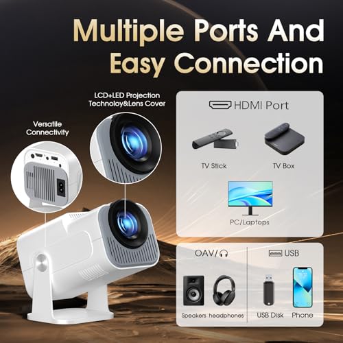 [App Integrada] 2026 Upgraded Proyector Portátil 1920x1080P 4K Supote Videoproyector Dual Control WiFi 6 BT5.2 180° Rotation Compatible con HDMI/TV Stick/USB/Laptop, Blanco : Amazon.es: Electrónica