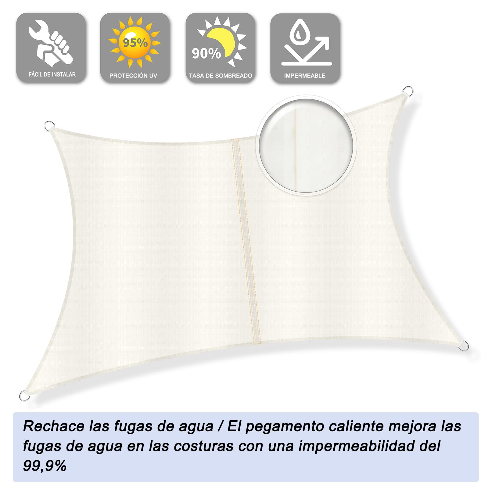 Sunnylaxx 3x4m Impermeable Toldo Vela de Sombra, Rectangular Crema Toldos Exterior Terraza Protección Rayos UV para Exteriores, Pergola, Jardín,Terrazas: Amazon.es: Jardín