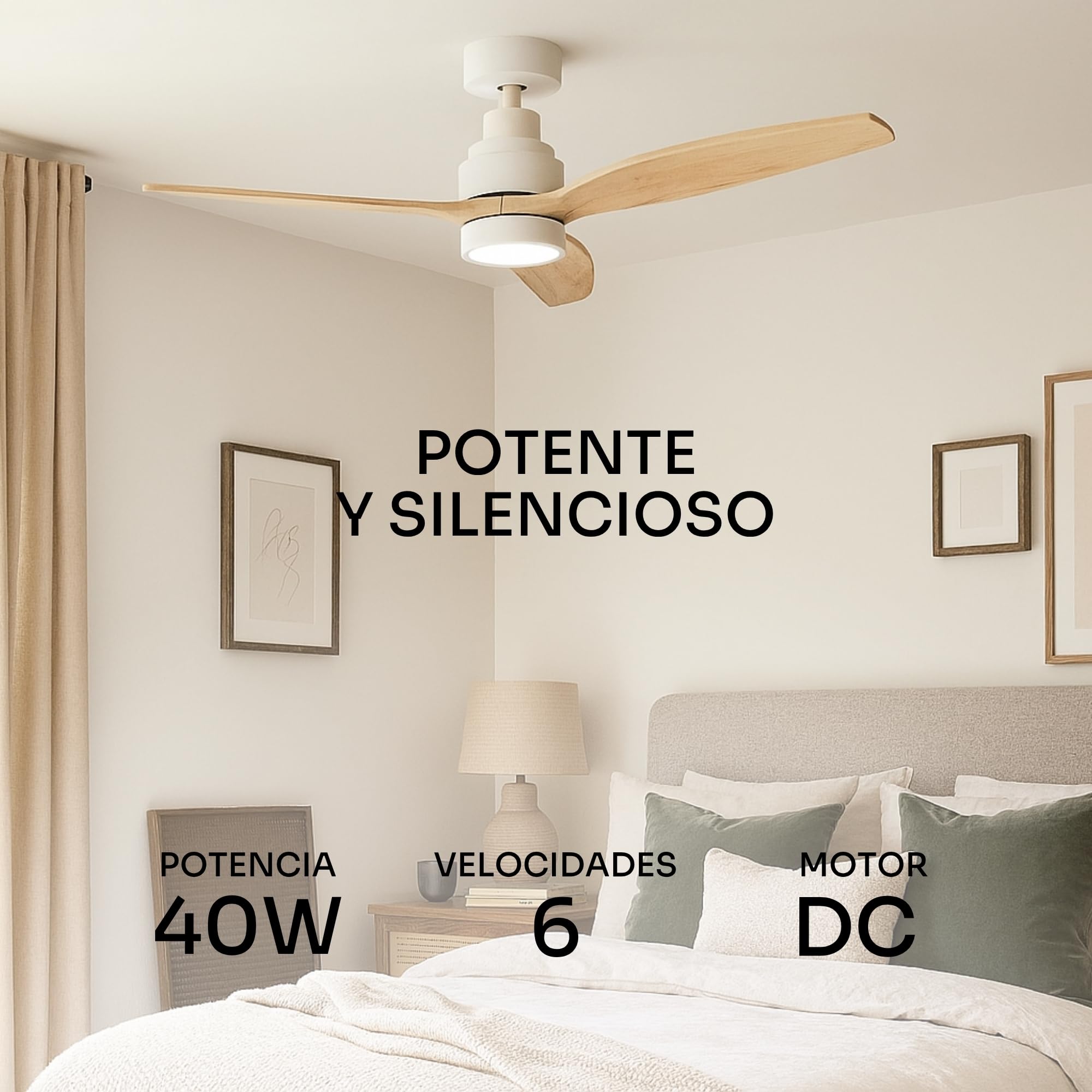 Mellerware – Ventilador de Techo con Mando a Distancia Brizy Bright | 30 W | 6 Velocidades | Ultra silencioso | 3 Aspas 132 de Diámetro | Función Verano-Invierno | Temporizador | LED | Lightwood : Amazon.es: Hogar y cocina