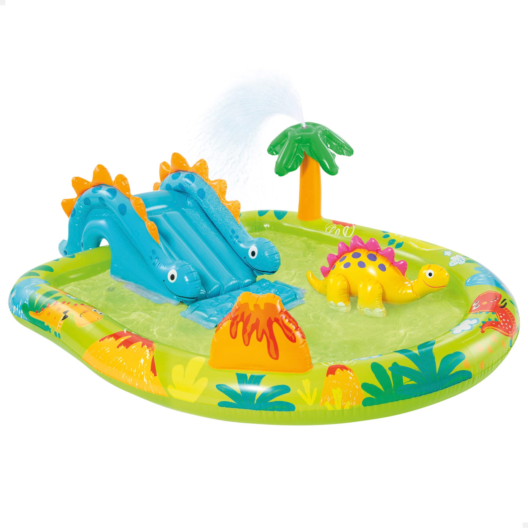 INTEX 57166 – Piscina infantil hinchable con dispersor de agua y tobogán dinosaurio, centro de juegos para niños: Amazon.es: Jardín