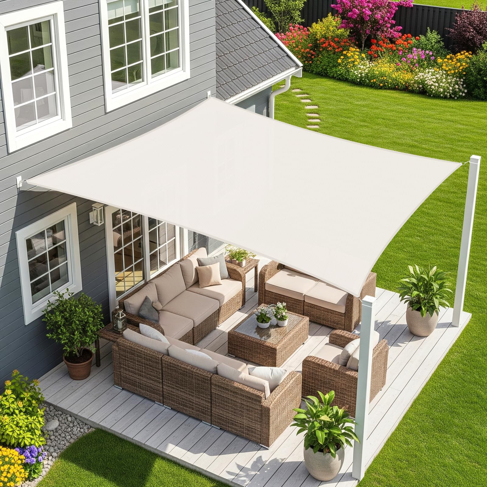 Sunnylaxx 3x4m Impermeable Toldo Vela de Sombra, Rectangular Crema Toldos Exterior Terraza Protección Rayos UV para Exteriores, Pergola, Jardín,Terrazas: Amazon.es: Jardín