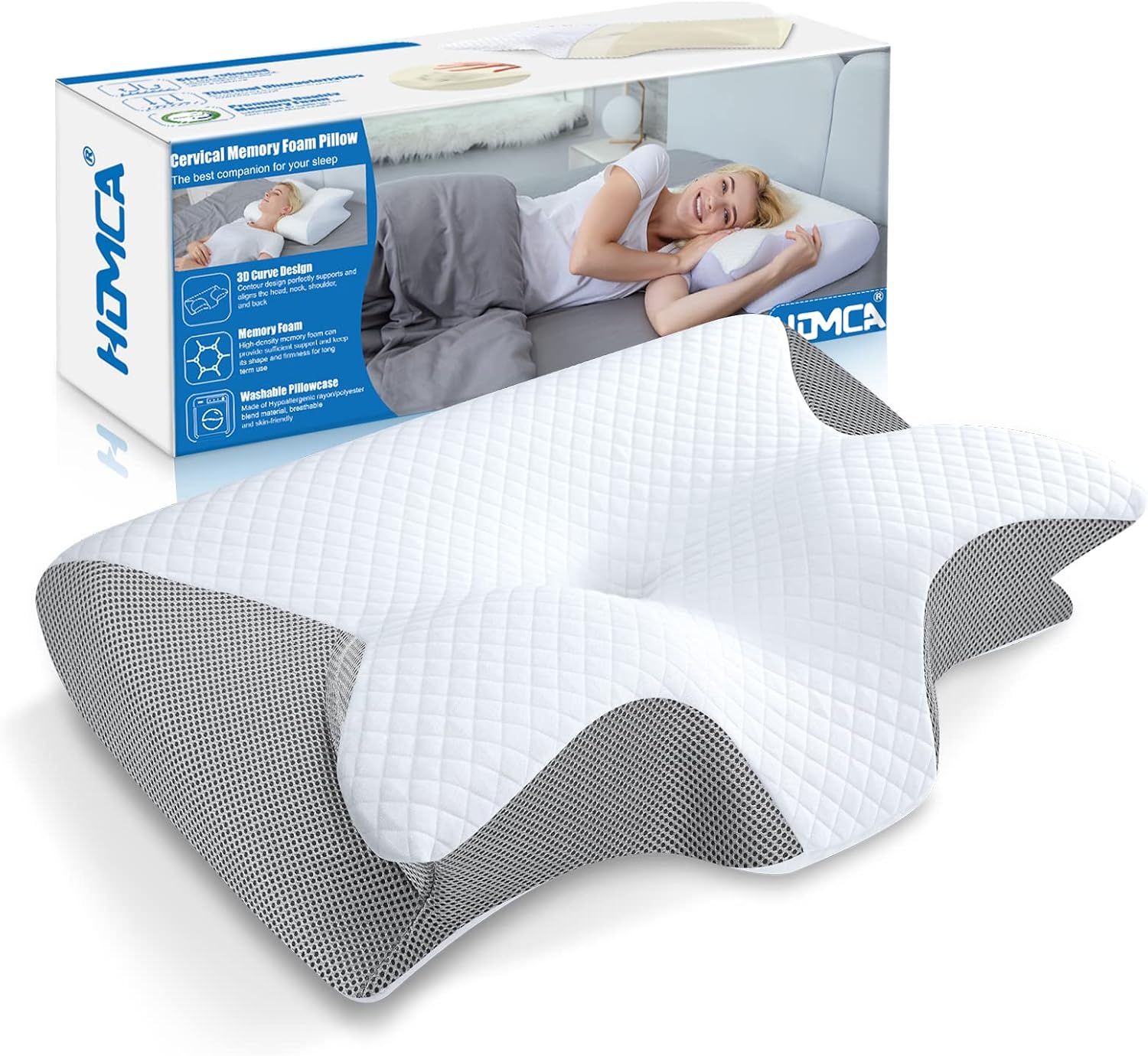 Almohada cervical HOMCA de espuma de memoria gris